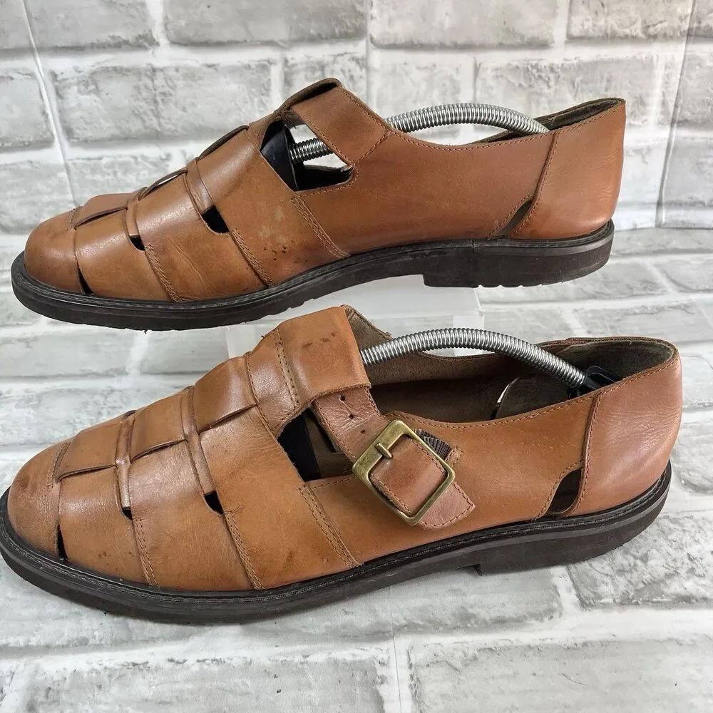 Giorgio Brutini Vintage Men's Size 12 D Brown Leather Fisherman Sandals Retro